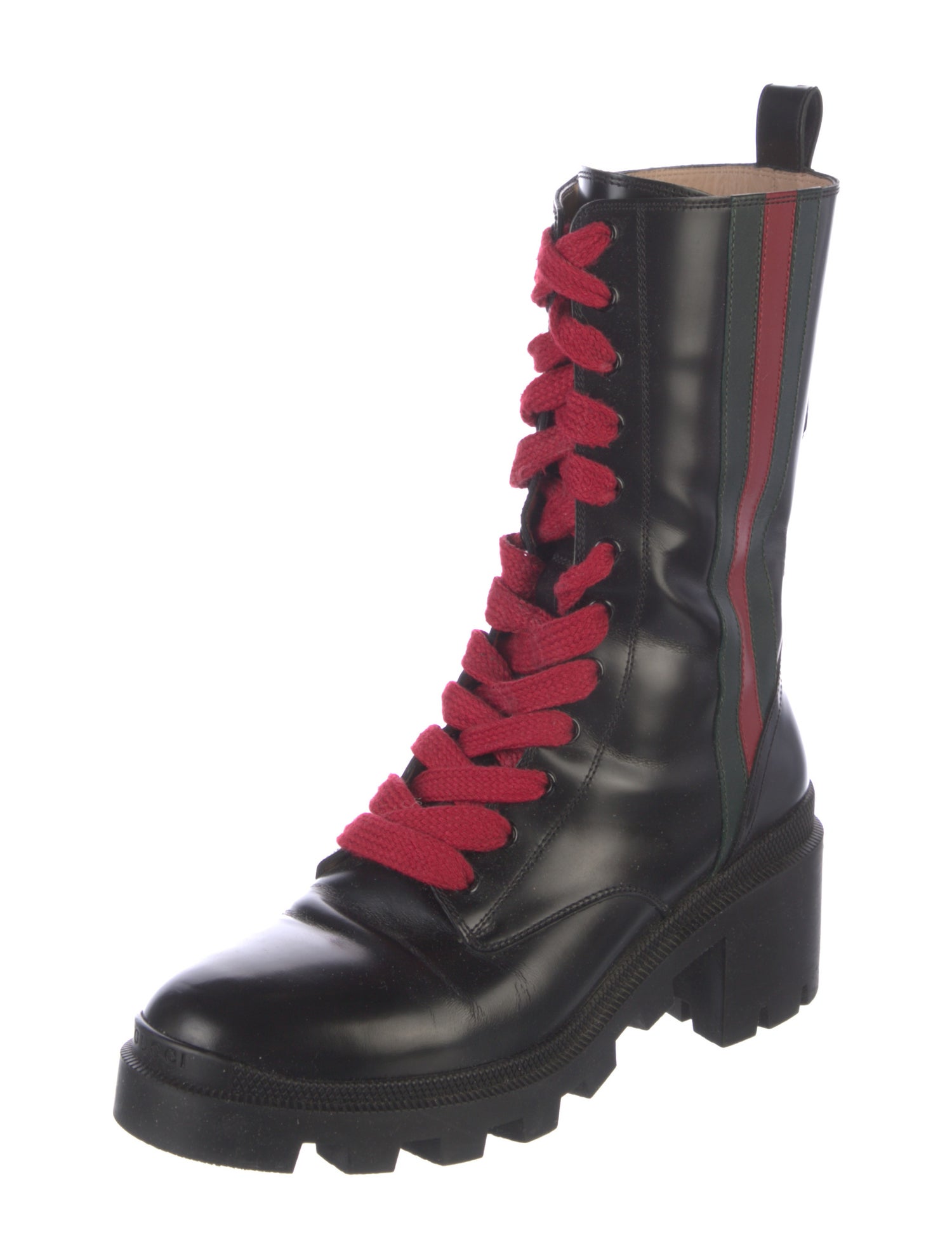 Gucci Web Accent Leather Combat Boots