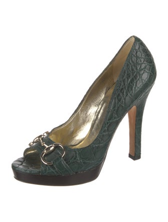 Gucci Horsebit Accent Crocodile Pumps