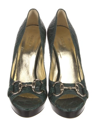 Gucci Horsebit Accent Crocodile Pumps