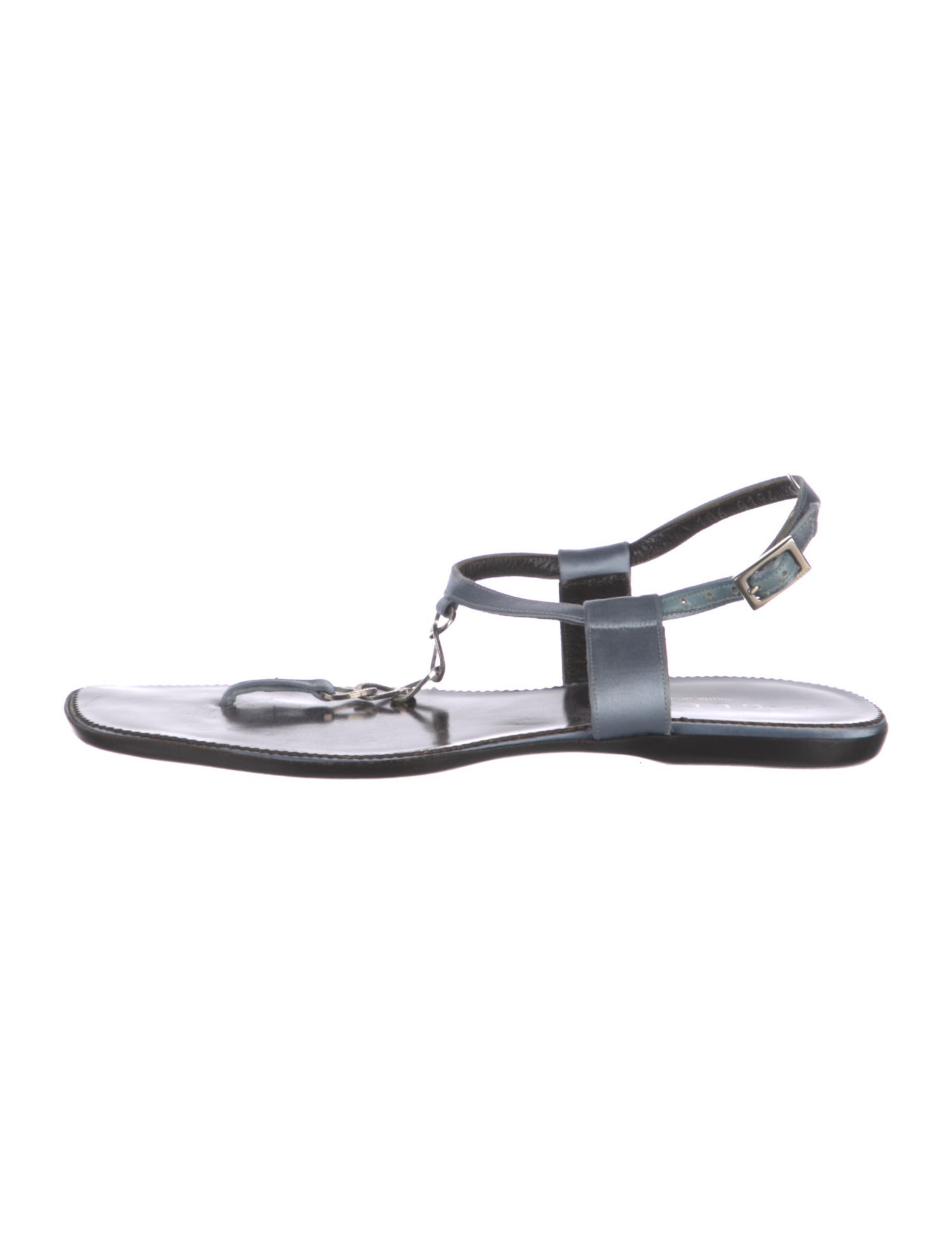 Gucci Leather Chain-Link Accents T-Strap Sandals