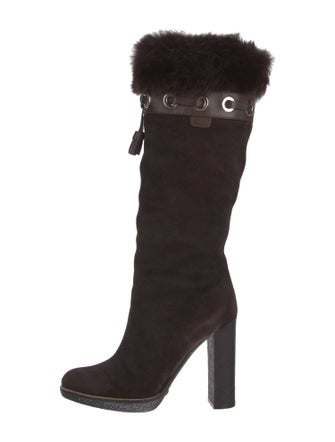 Gucci Suede Tassel Accents Lace-Up Boots