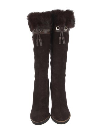 Gucci Suede Tassel Accents Lace-Up Boots