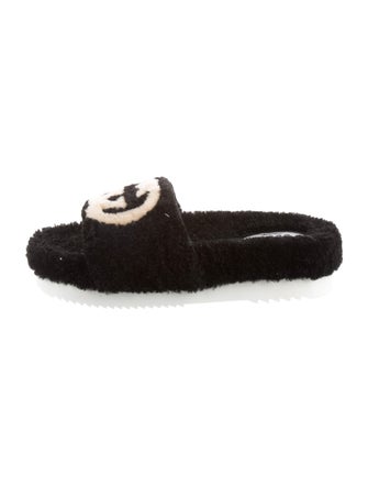 Gucci Interlocking G Logo Shearling Slides