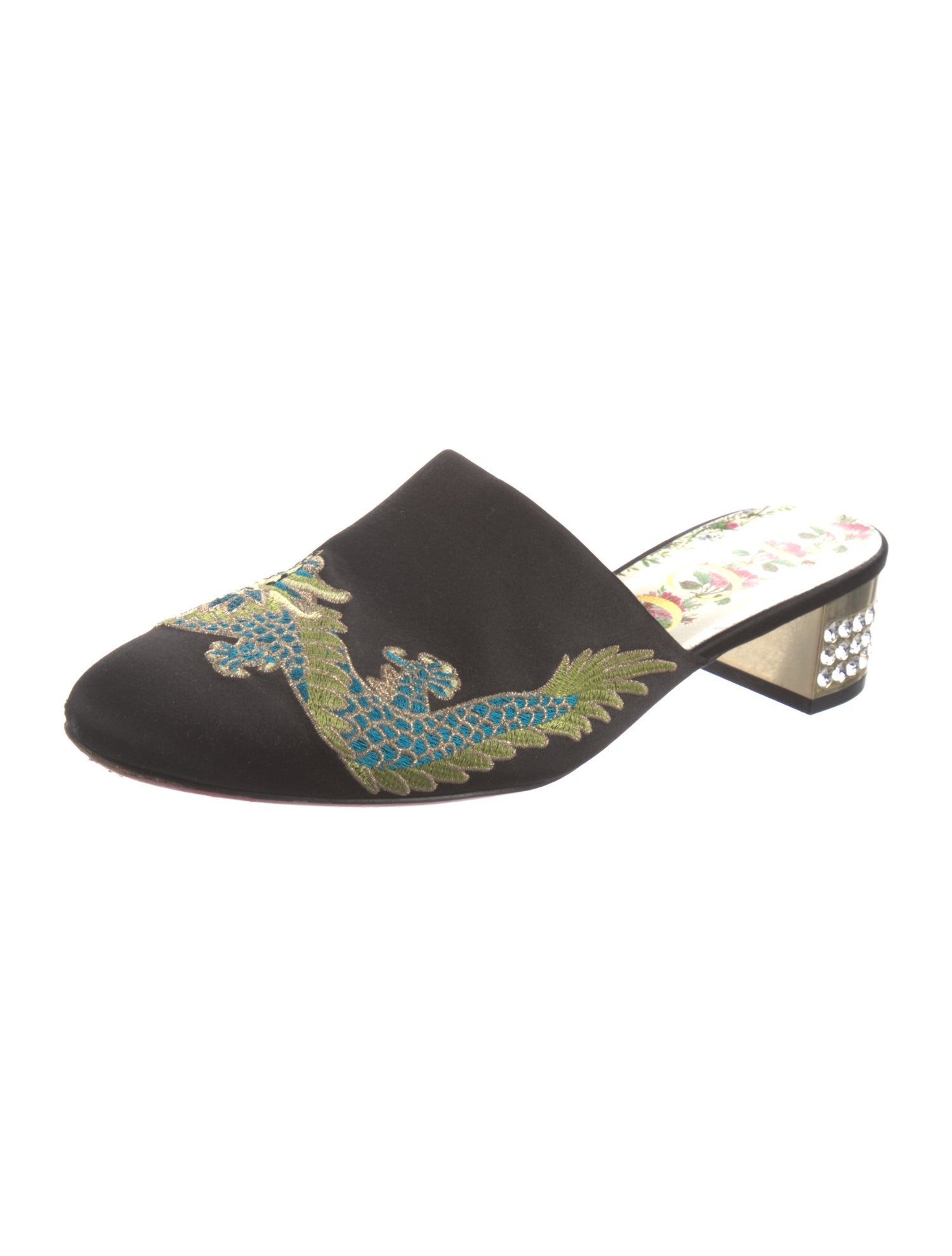 Gucci Dragon Accent Satin Mules