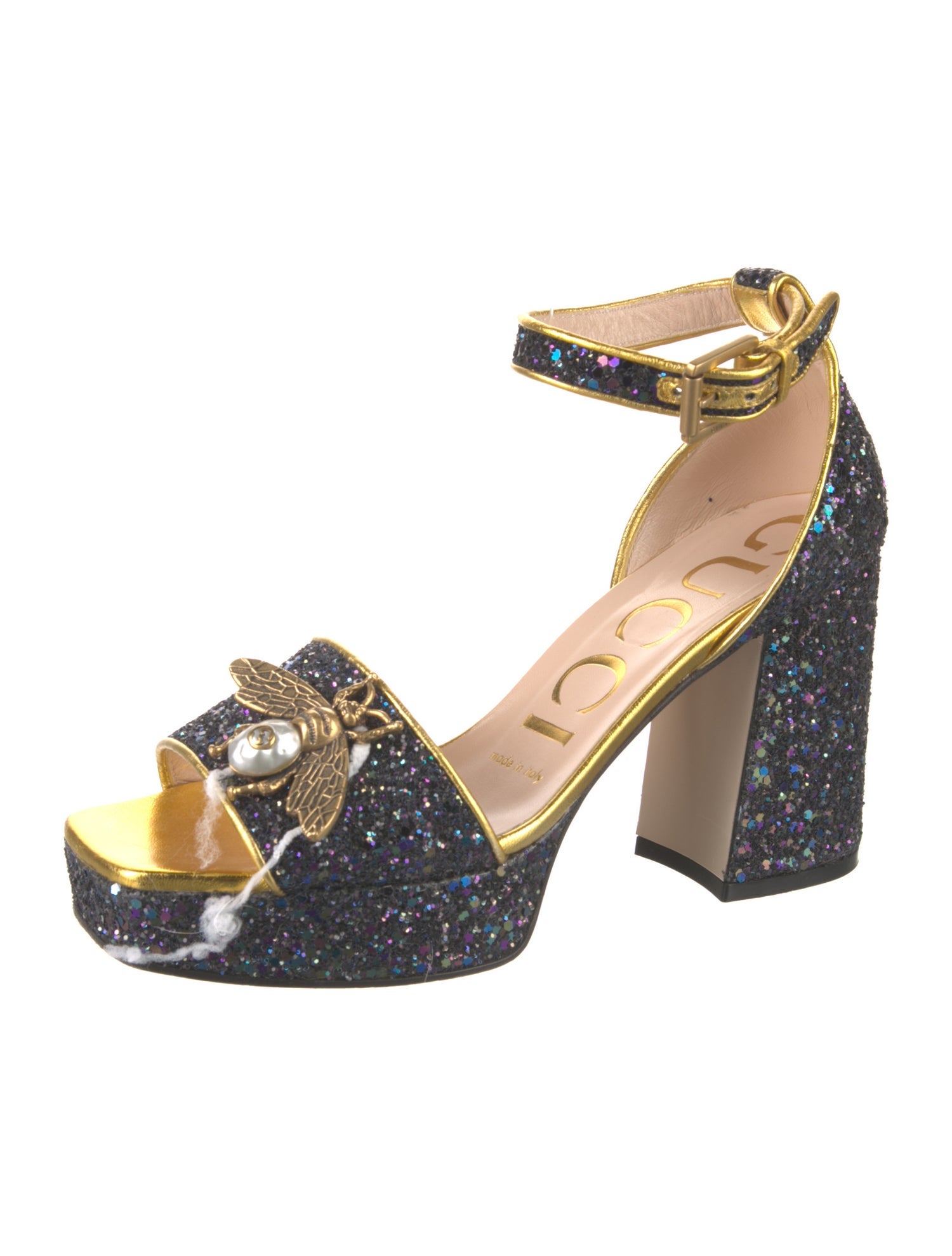 Gucci Bee Accent Glitter Sandals
