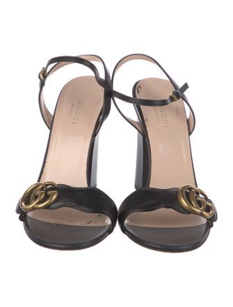 Gucci Double G Logo Leather Slingback Sandals