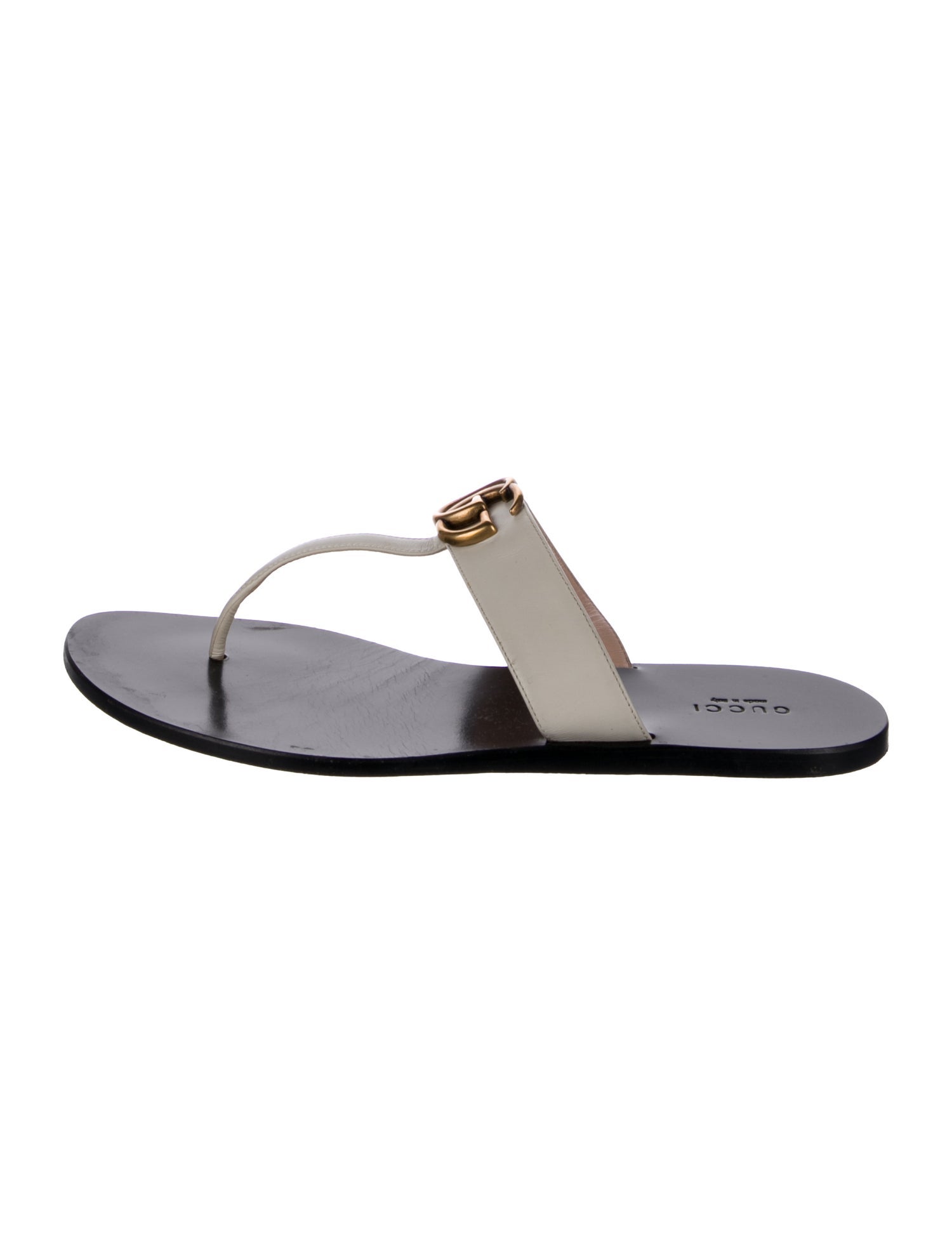 Gucci Double G Logo Leather Flip Flops