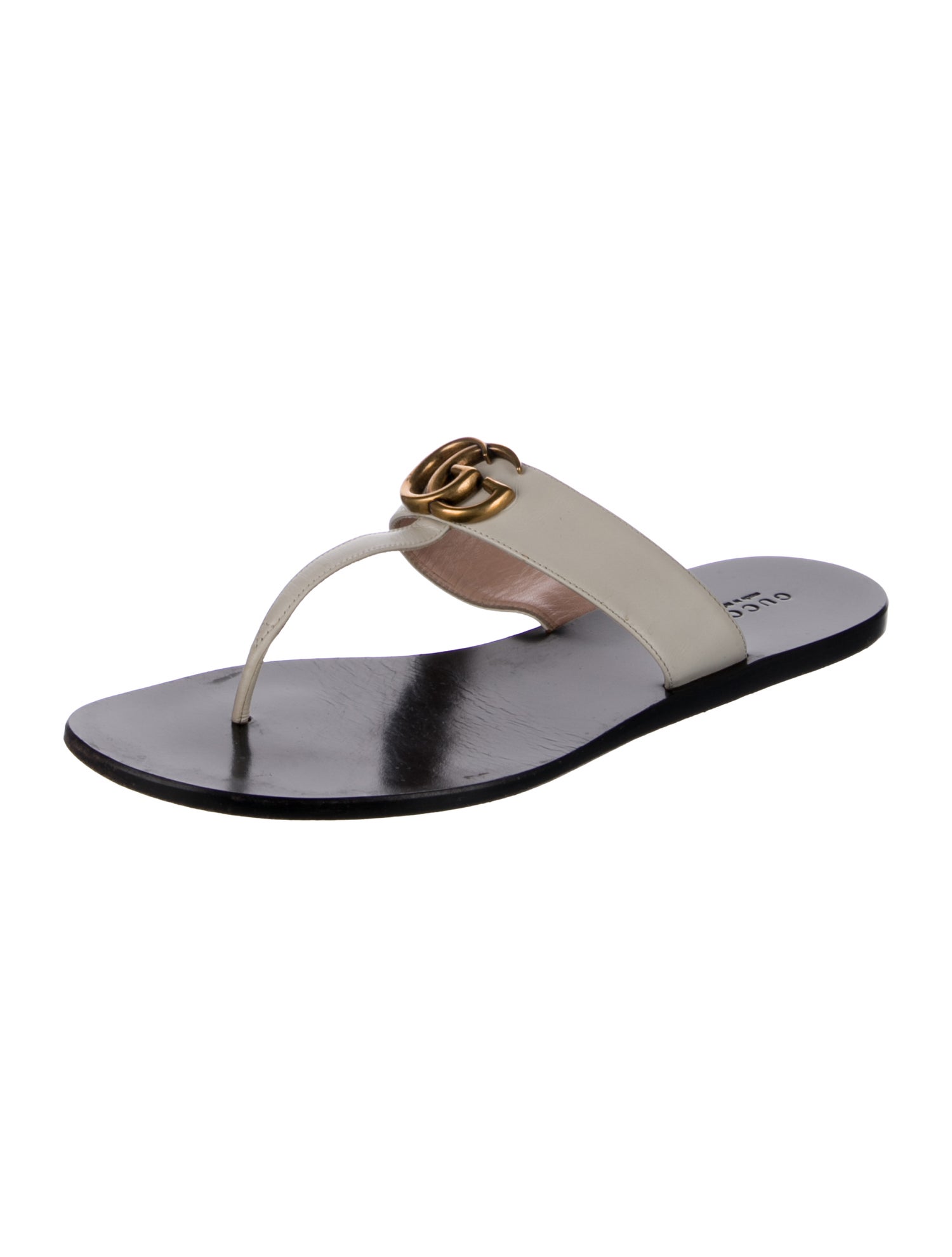 Gucci Double G Logo Leather Flip Flops