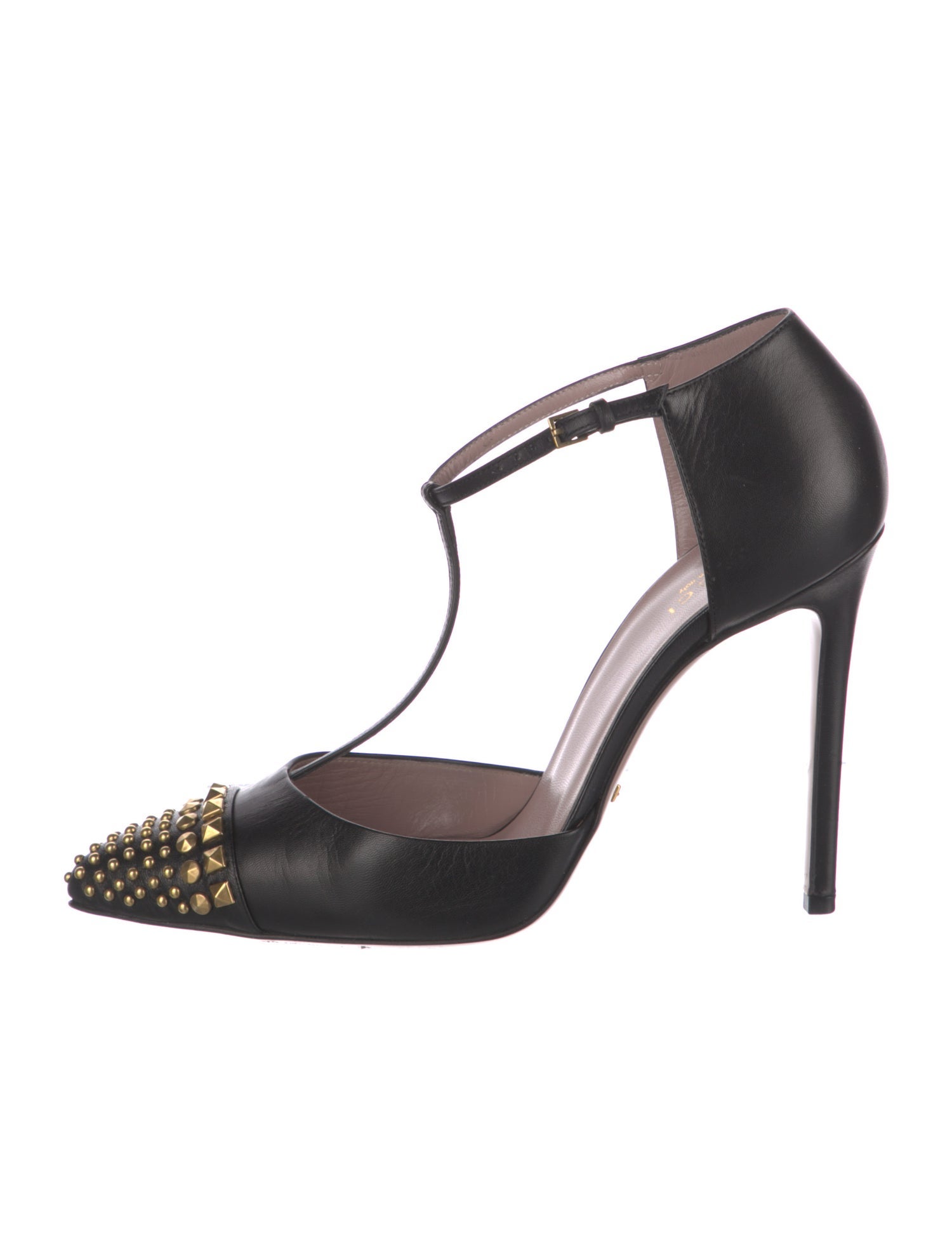 Gucci Leather Studded Accents T-Strap Pumps