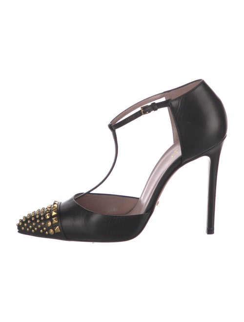 Gucci Leather Studded Accents T-Strap Pumps