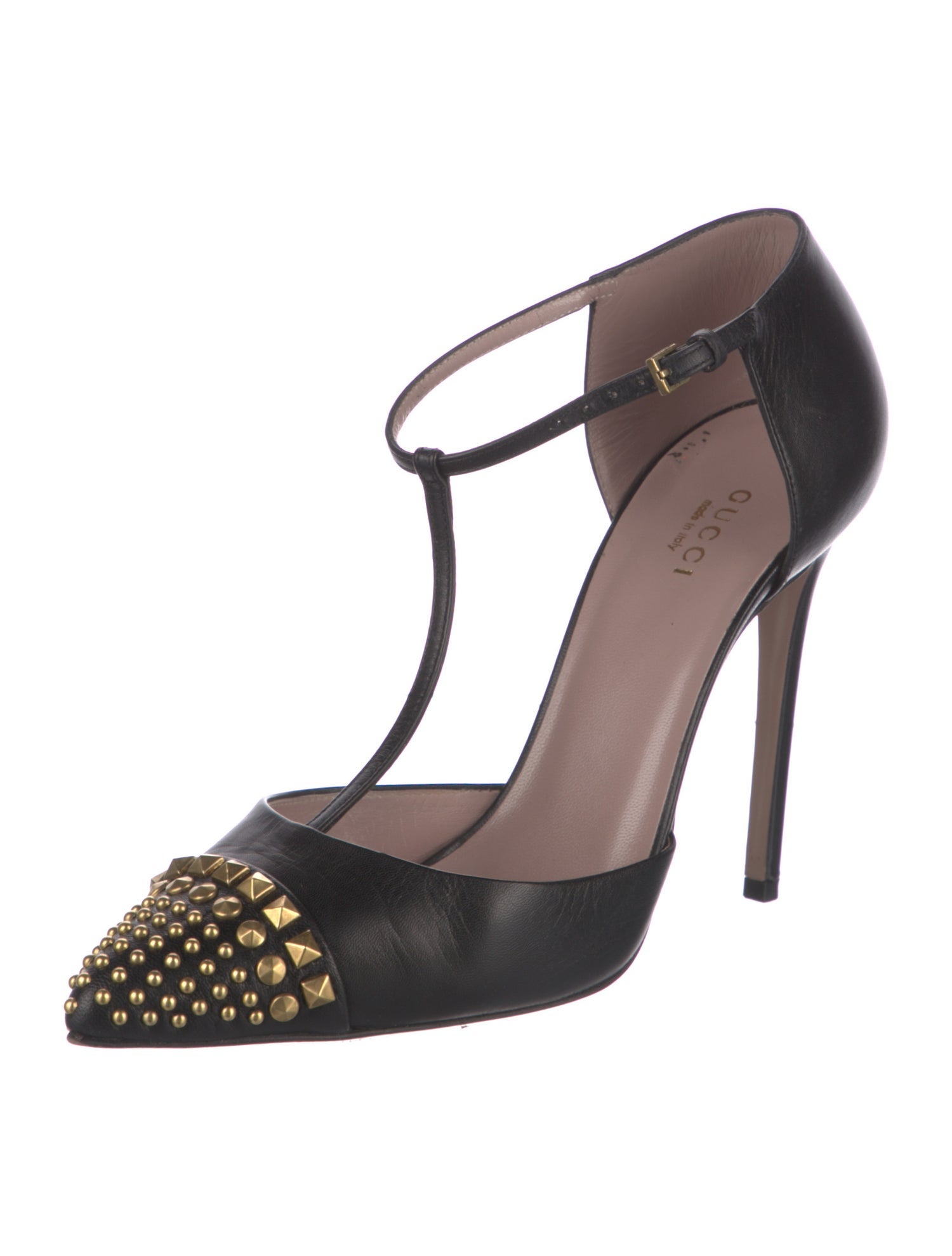 Gucci Leather Studded Accents T-Strap Pumps