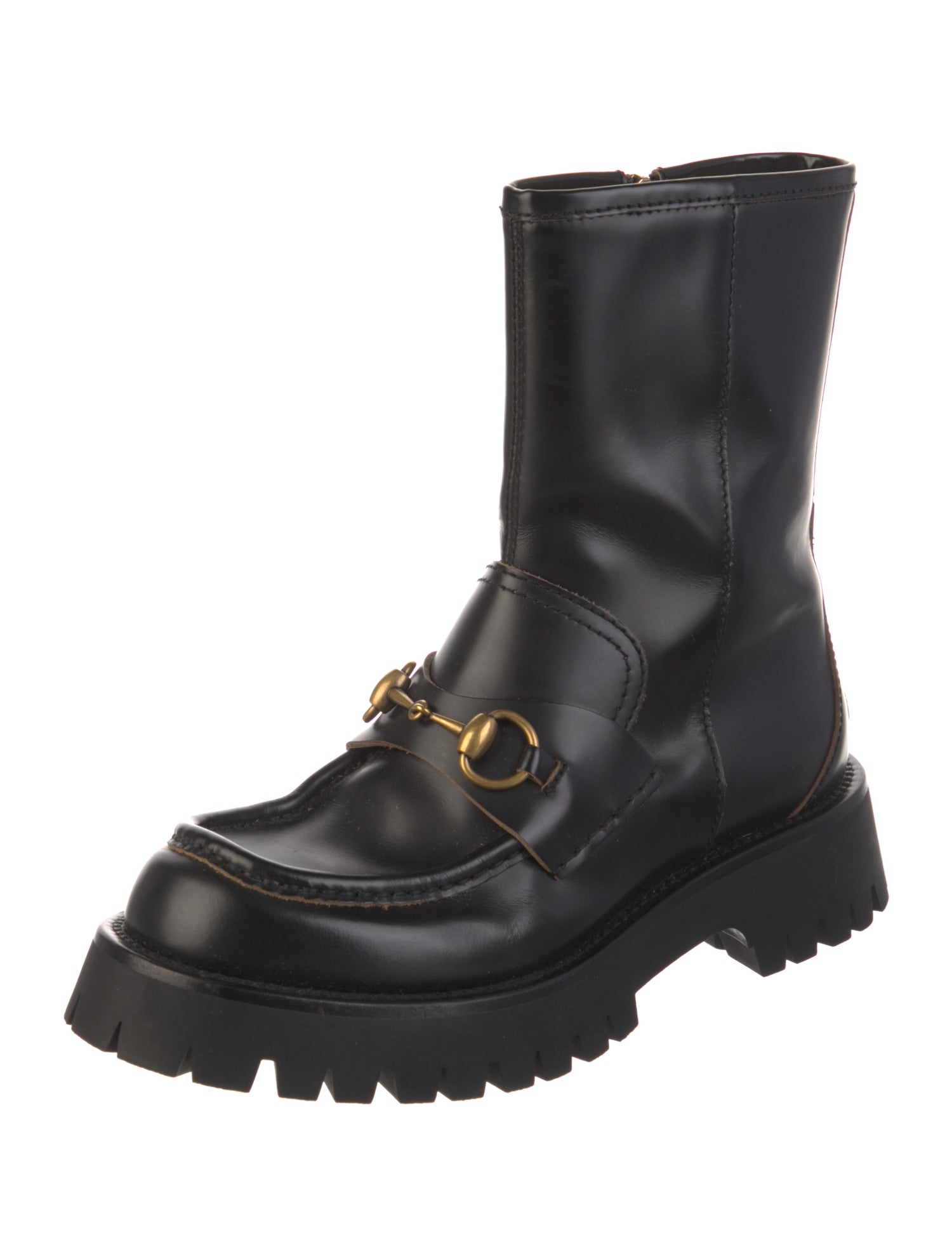 Gucci 1955 Horsebit Accent Leather Combat Boots