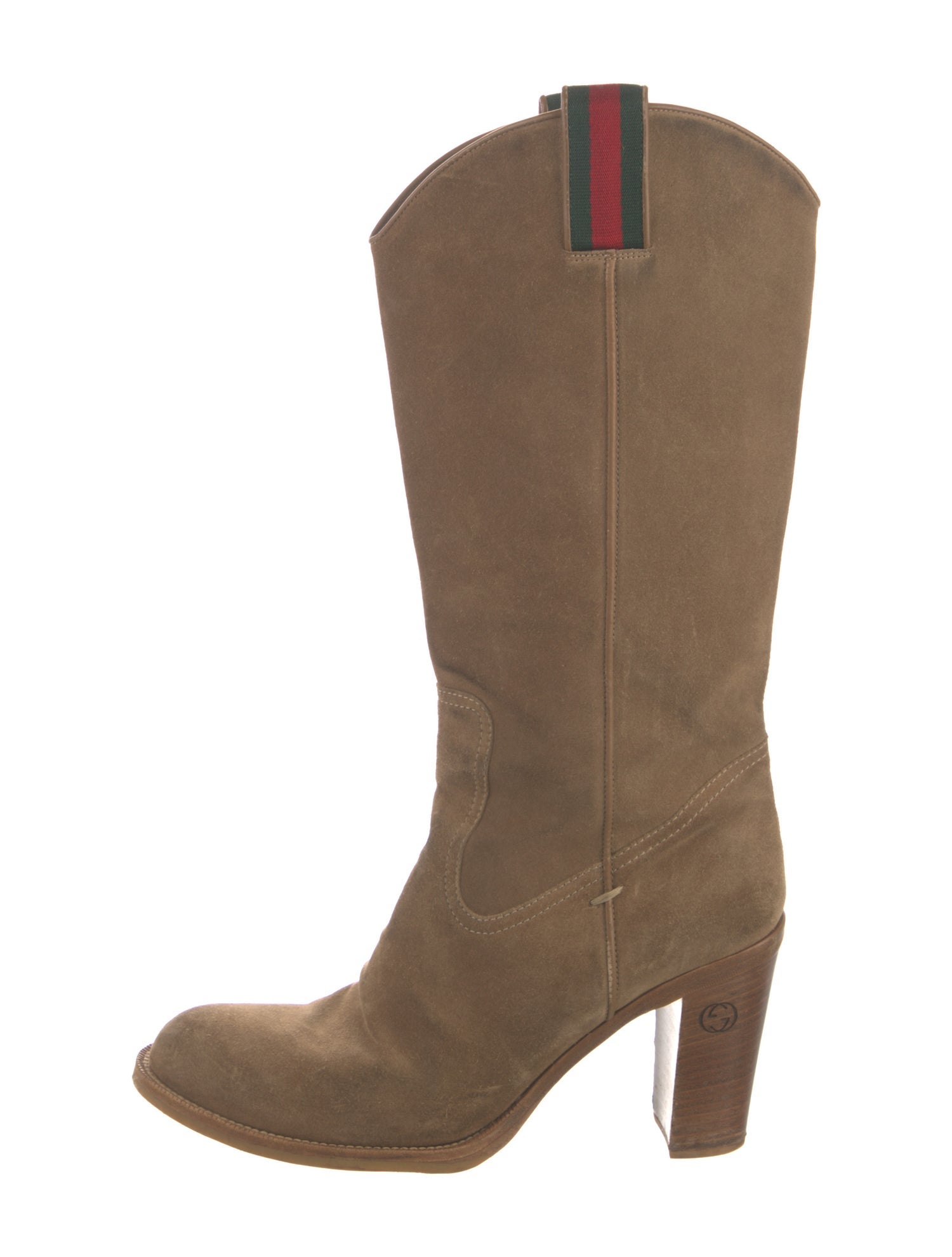 Gucci Web Accent Suede Western Boots