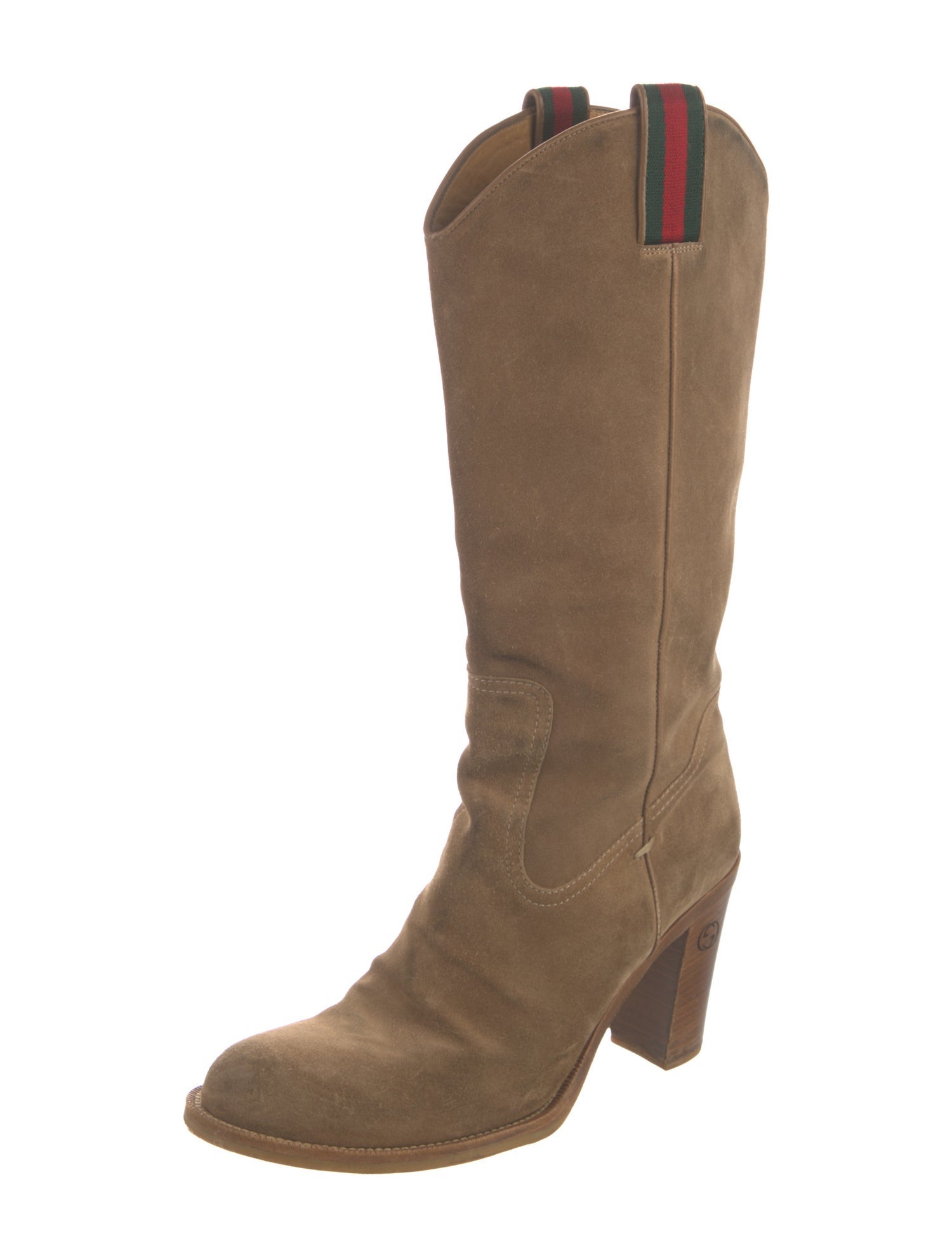 Gucci Web Accent Suede Western Boots