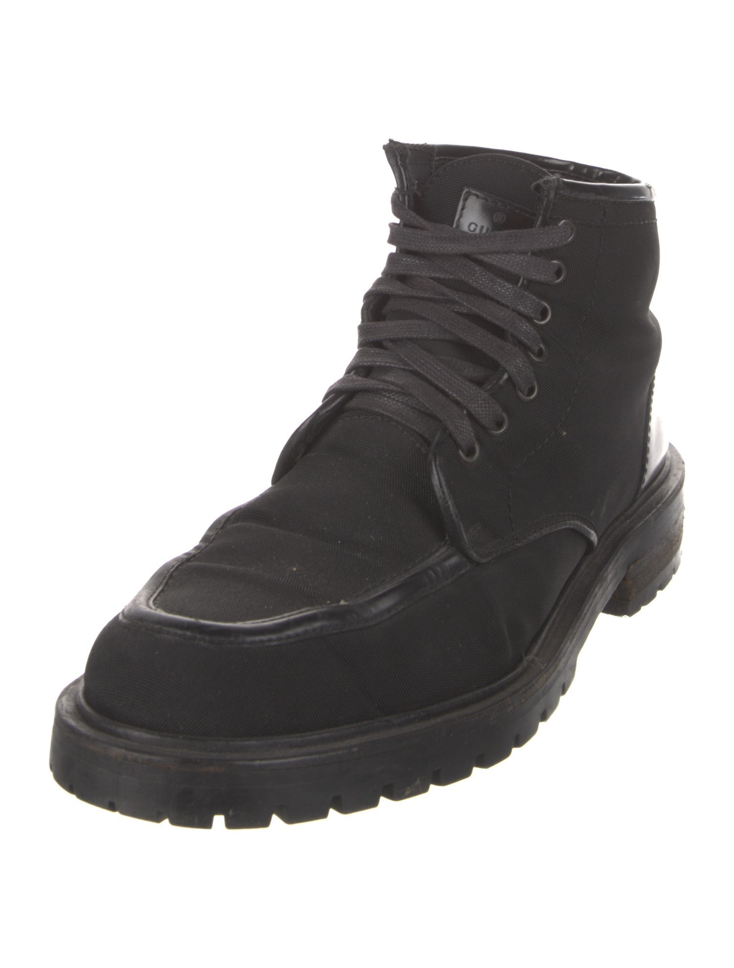 Gucci Canvas Leather Trim Embellishment Lace-Up Boots