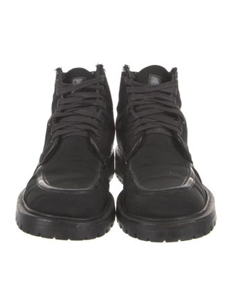 Gucci Canvas Leather Trim Embellishment Lace-Up Boots