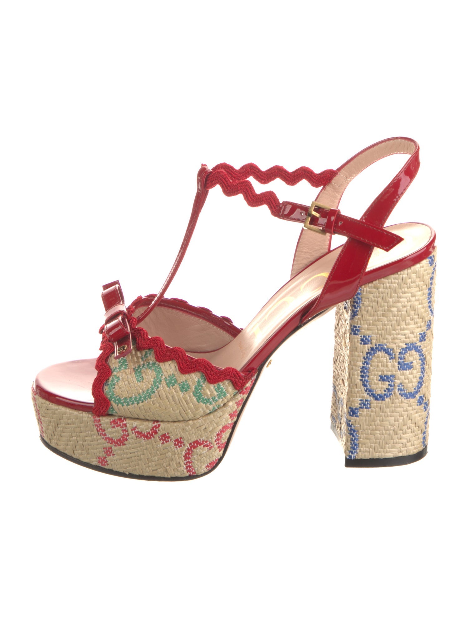 Gucci GG Logo Raffia T-Strap Sandals