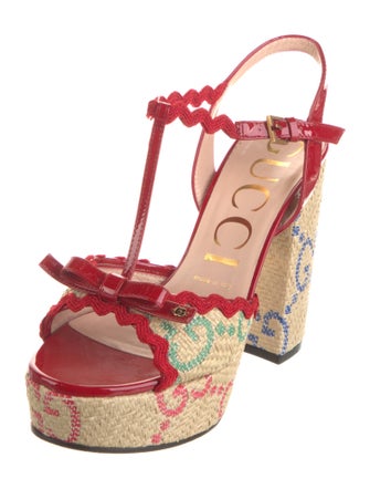 Gucci GG Logo Raffia T-Strap Sandals