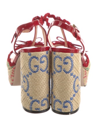 Gucci GG Logo Raffia T-Strap Sandals