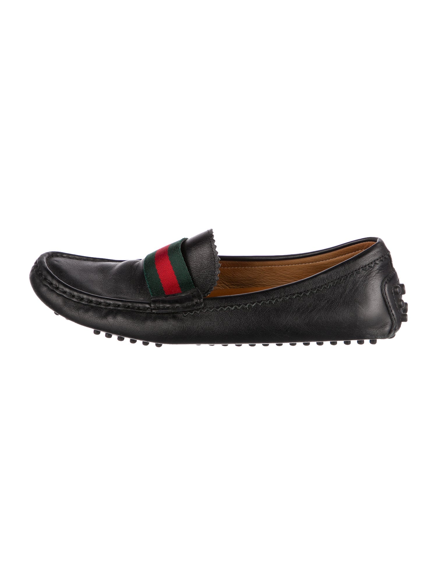 Gucci Web Accent Leather Loafers