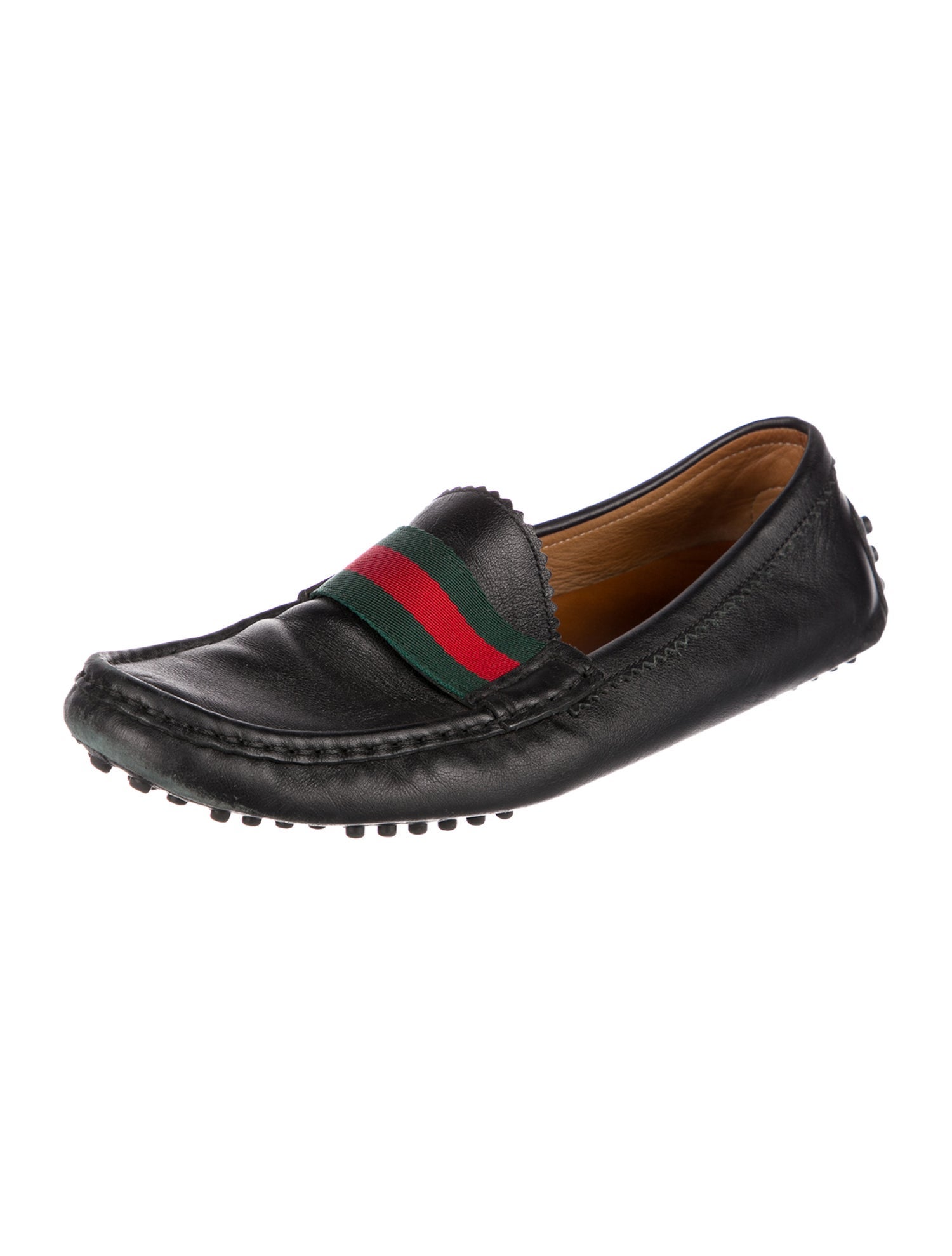 Gucci Web Accent Leather Loafers