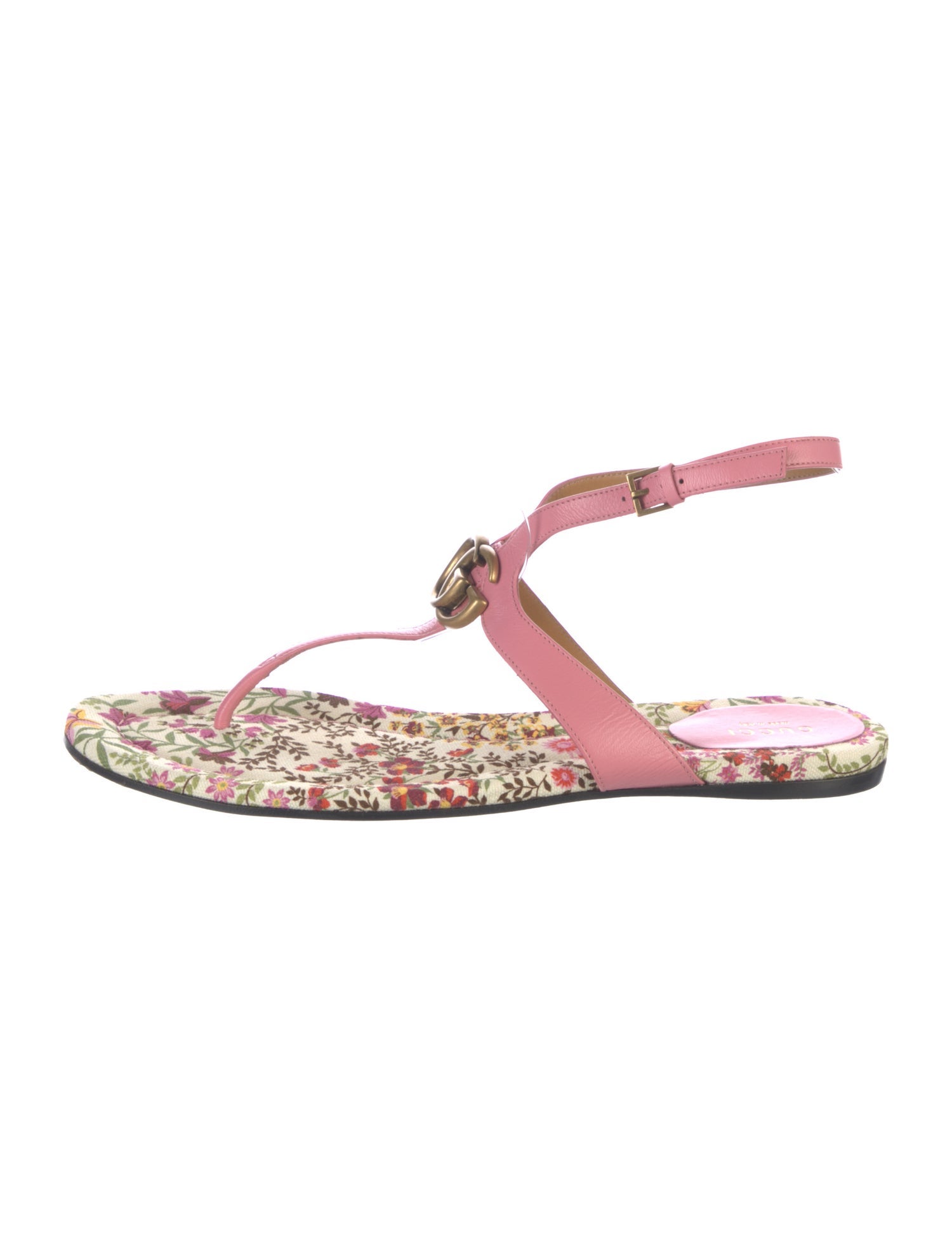 Gucci Double G Logo Leather T-Strap Sandals