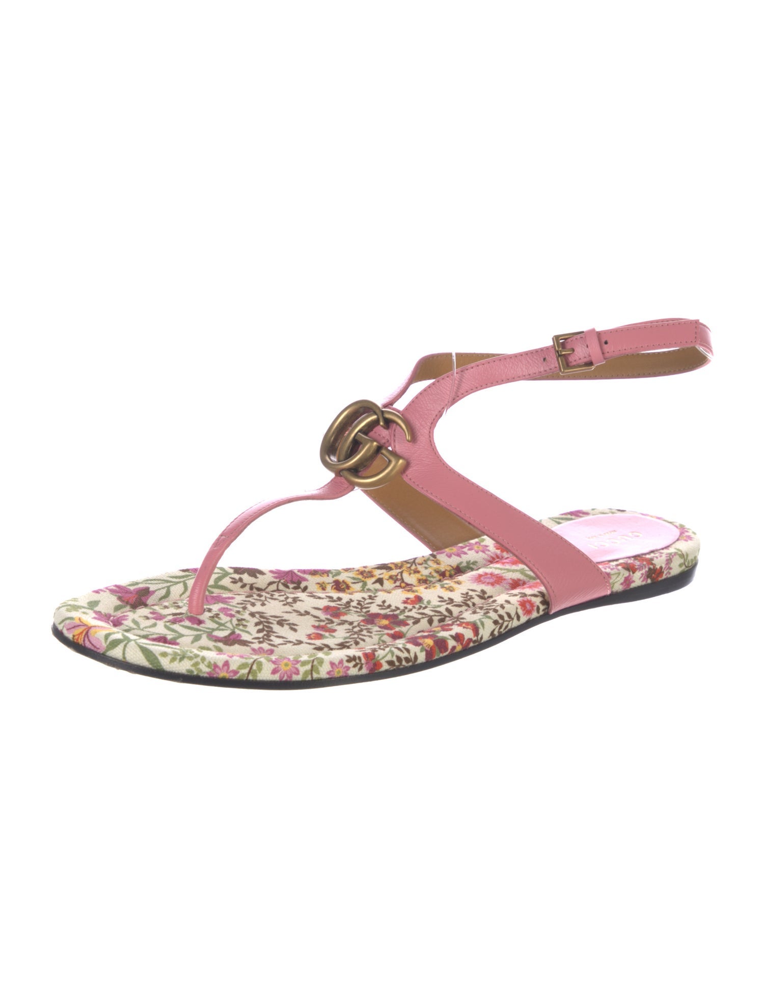 Gucci Double G Logo Leather T-Strap Sandals