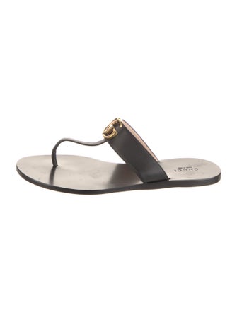 Gucci Double G Logo Leather Flip Flops