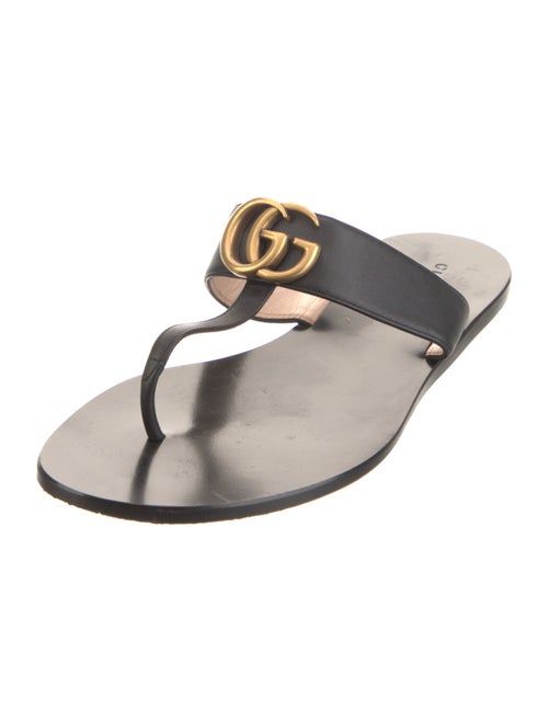 Gucci Double G Logo Leather Flip Flops