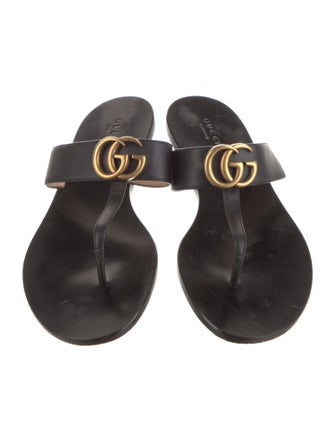 Gucci Double G Logo Leather Flip Flops