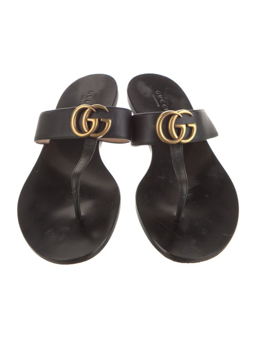 Gucci Double G Logo Leather Flip Flops