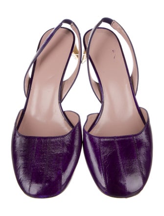 Gucci Eel Skin Crystal Embellishments Slingback Pumps