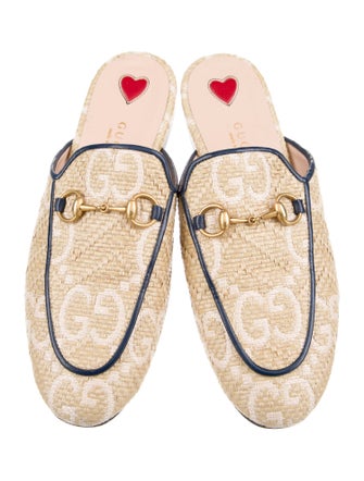 Gucci Horsebit Accent Straw Mules