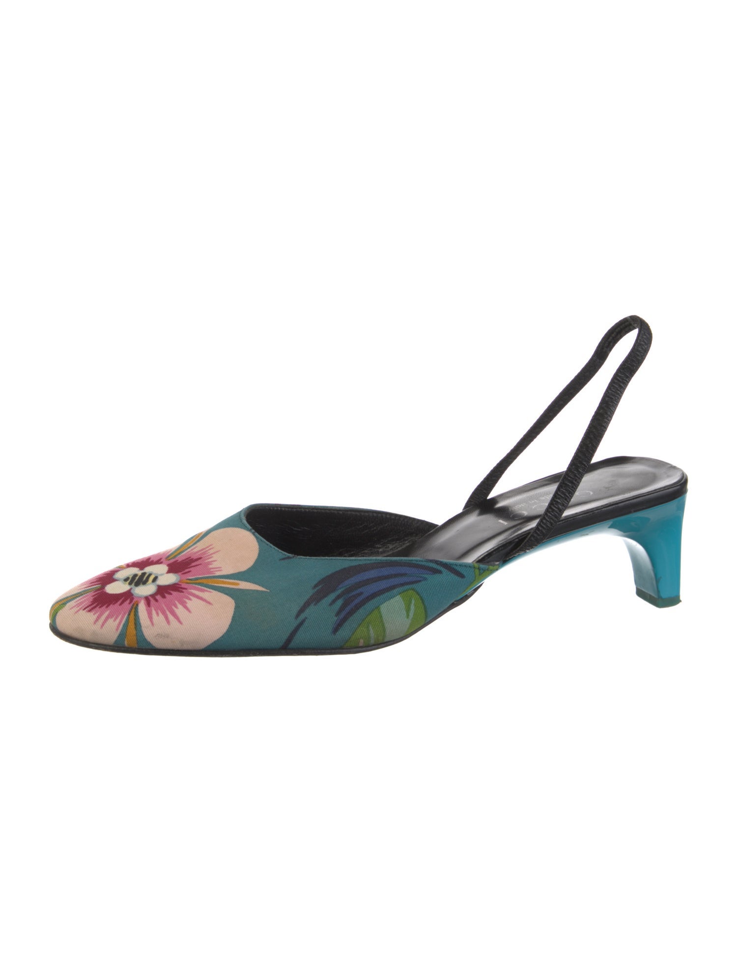 Gucci Canvas Floral Print Slingback Pumps