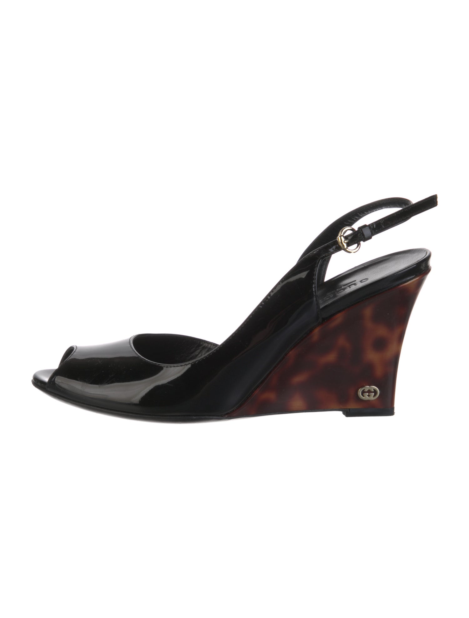 Gucci Interlocking G Logo Patent Leather Slingback Sandals