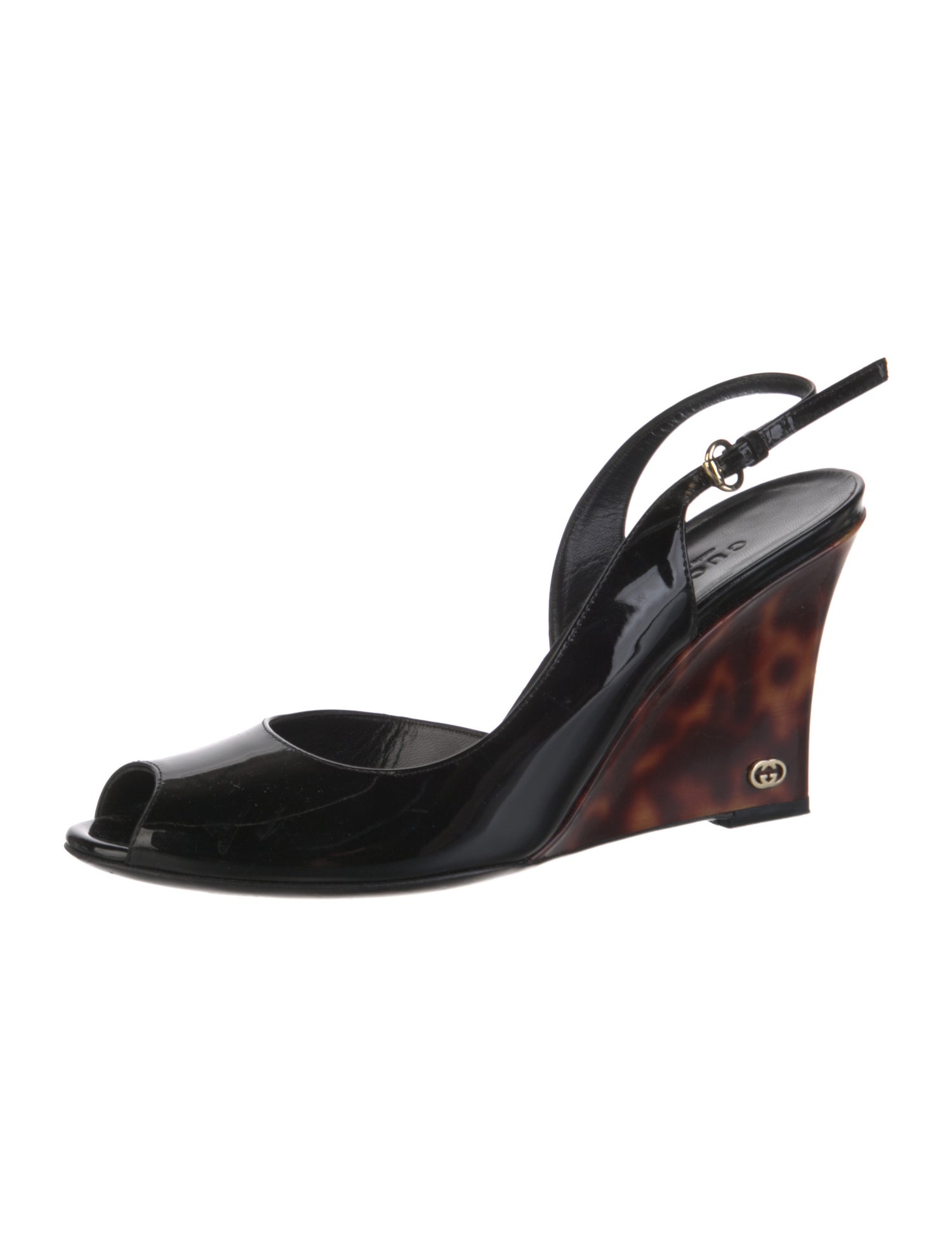 Gucci Interlocking G Logo Patent Leather Slingback Sandals