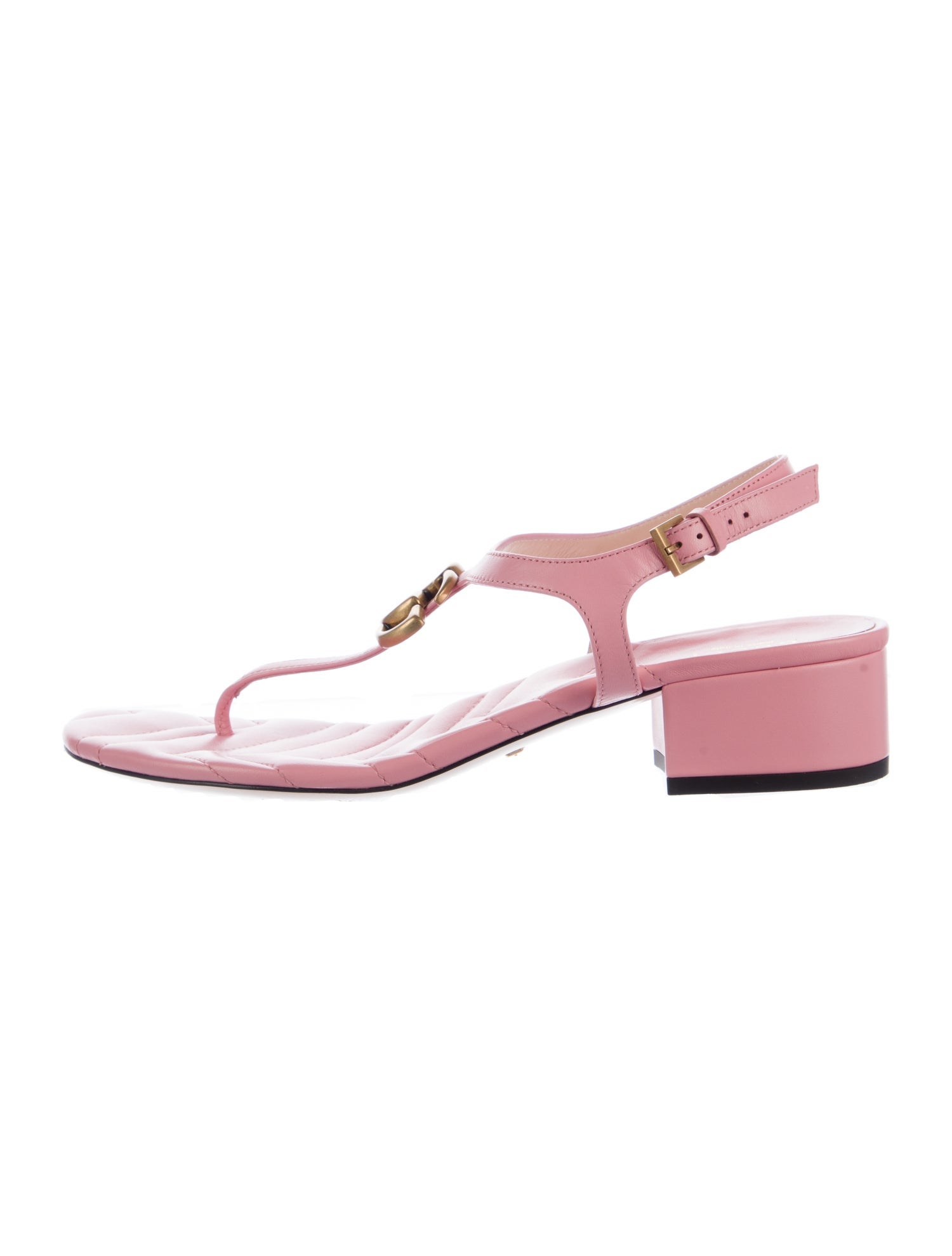 Gucci Double G Logo Leather T-Strap Sandals