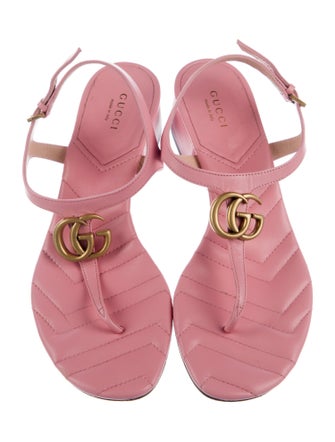 Gucci Double G Logo Leather T-Strap Sandals