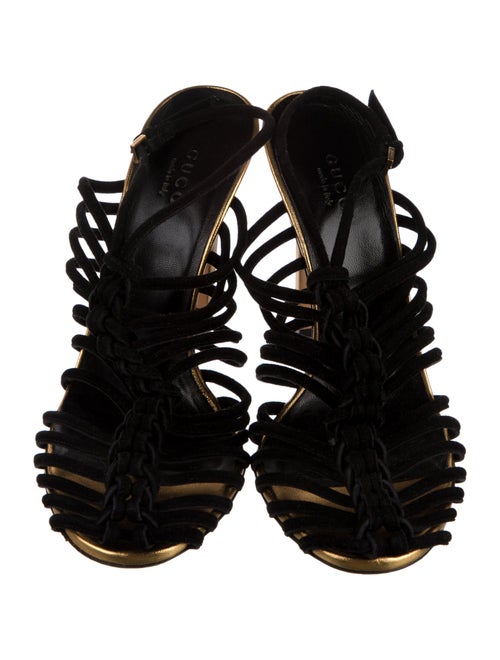 Gucci Suede Colorblock Pattern T-Strap Pumps