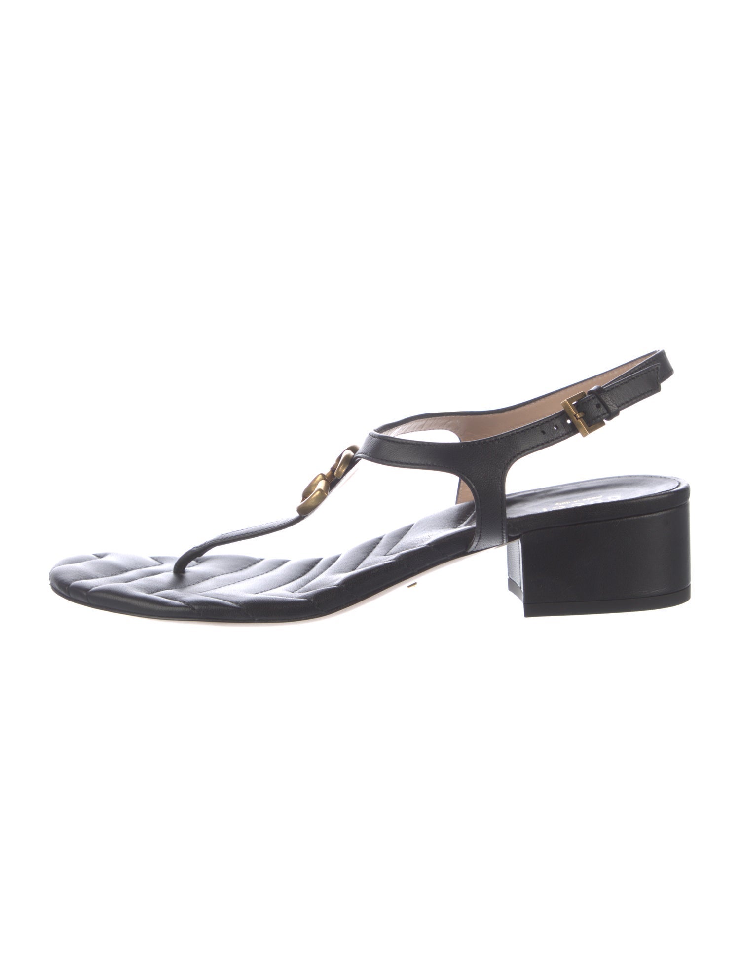 Gucci Double G Logo Leather T-Strap Sandals