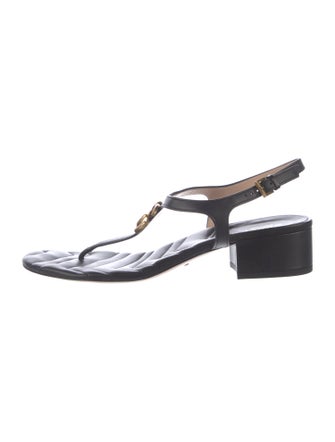 Gucci Double G Logo Leather T-Strap Sandals