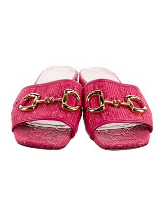 Gucci 1955 Horsebit Accent Raffia Slides
