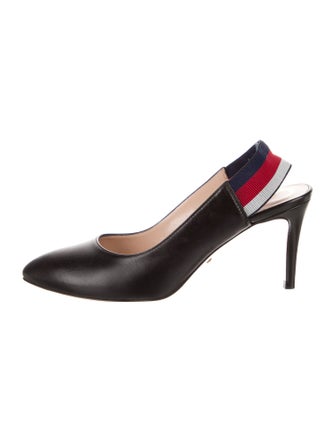 Gucci Leather Grosgrain Trim Slingback Pumps
