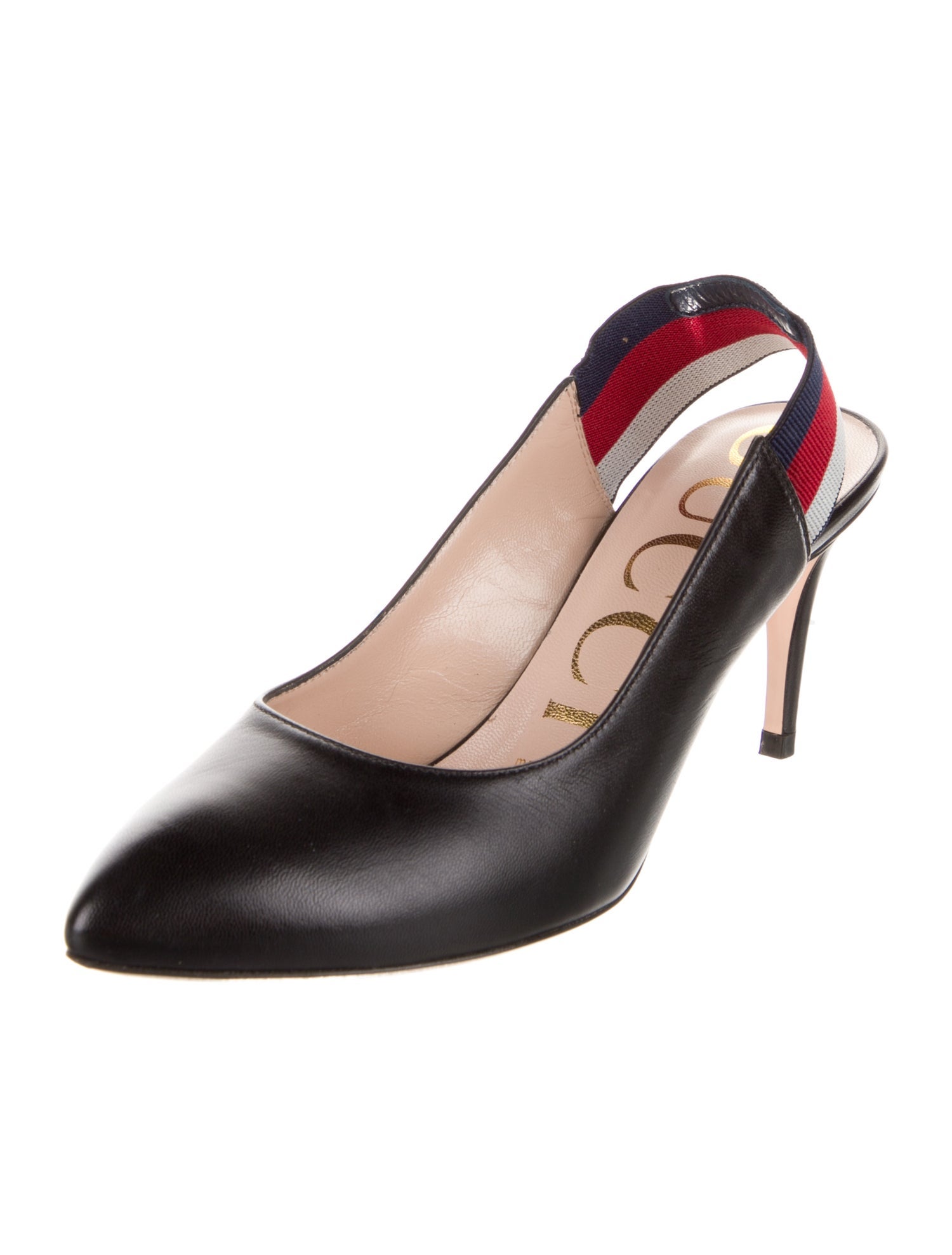 Gucci Leather Grosgrain Trim Slingback Pumps