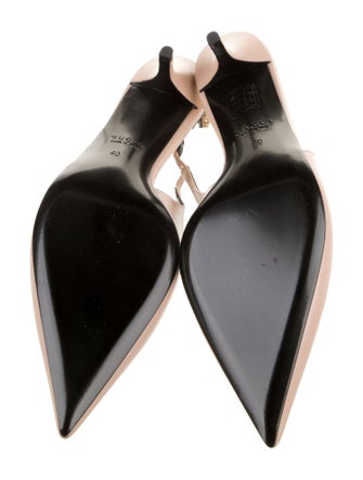 Gucci Patent Leather Chain-Link Accents Slingback Pumps