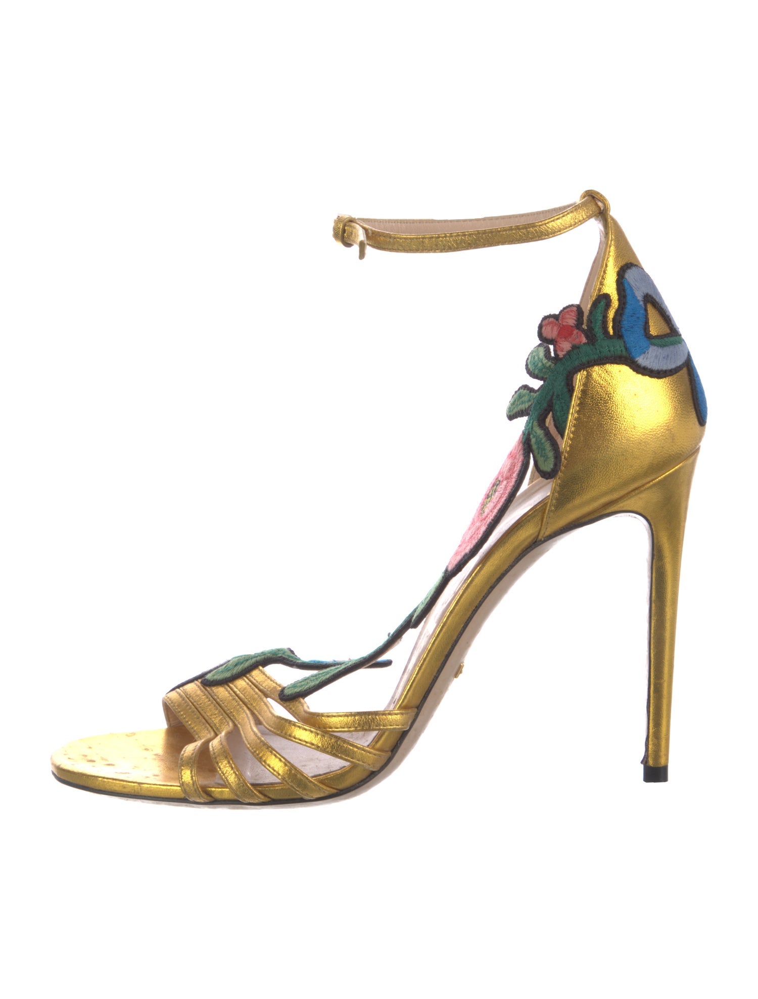 Gucci Leather Embroidered Accent Sandals