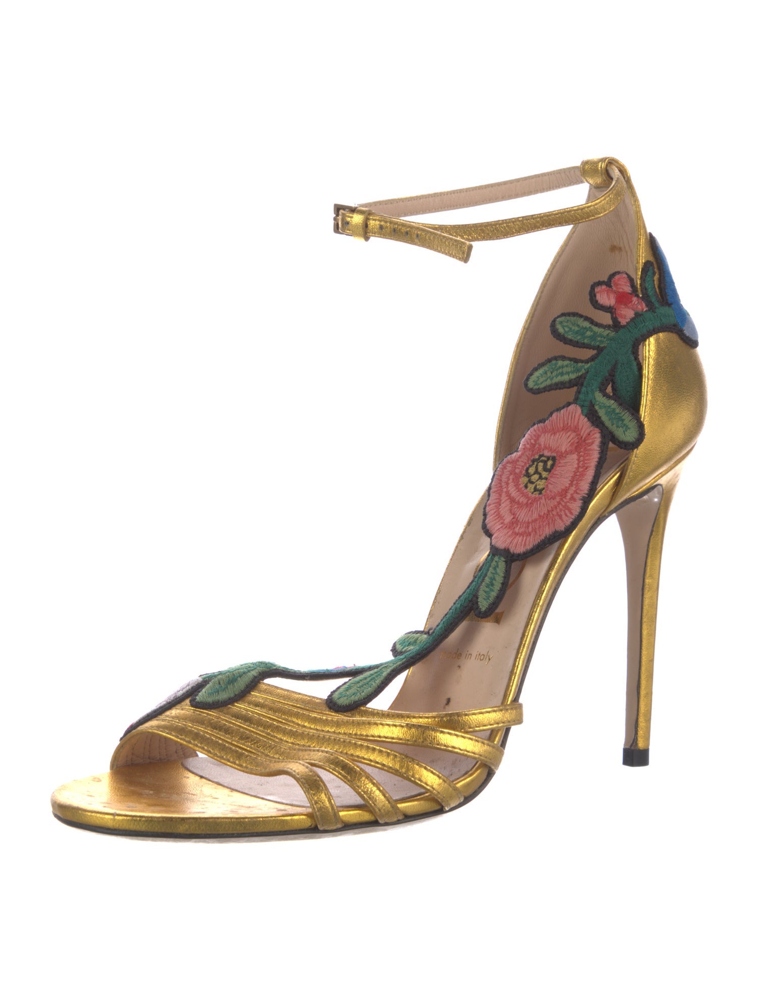 Gucci Leather Embroidered Accent Sandals