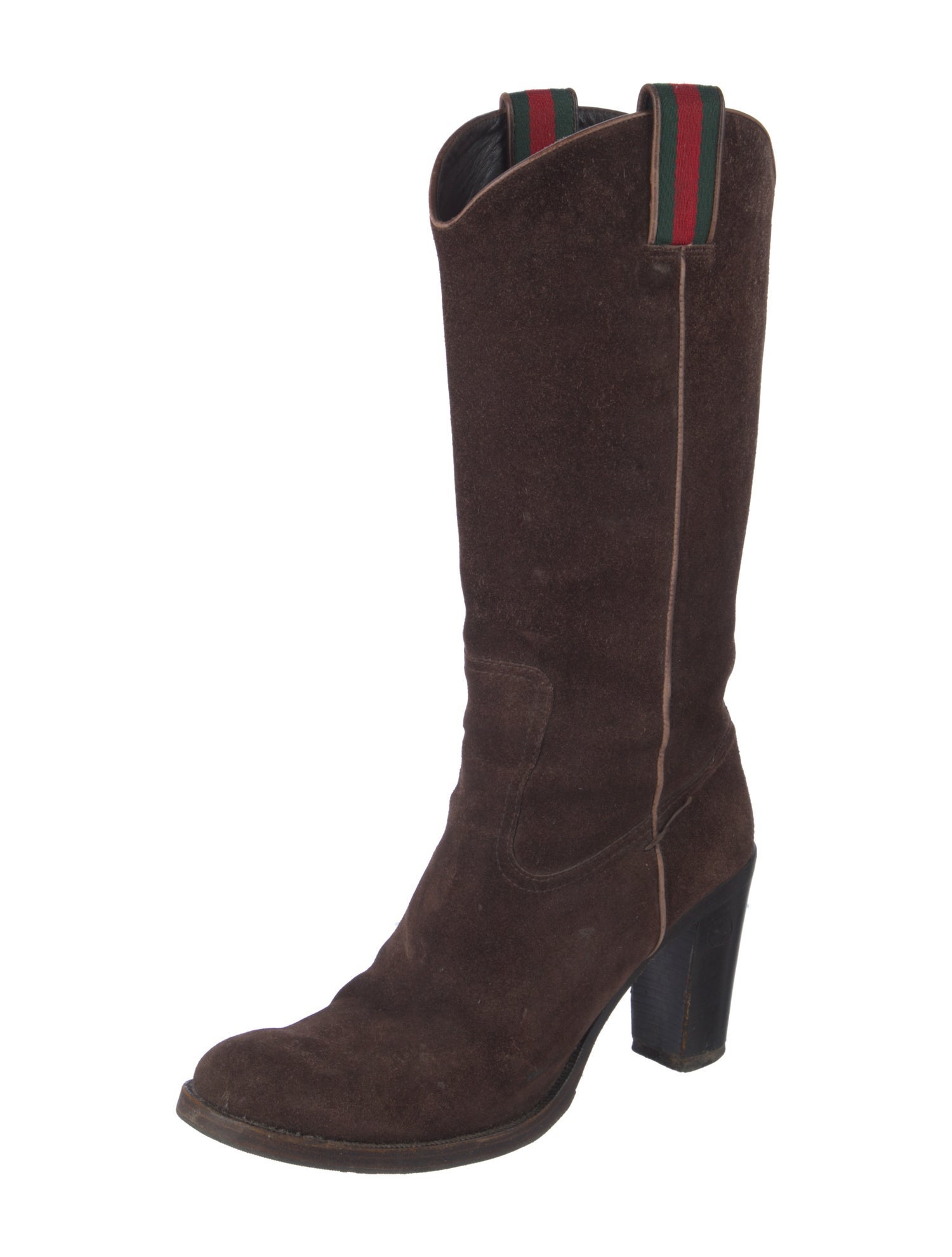 Gucci Web Accent Suede Western Boots