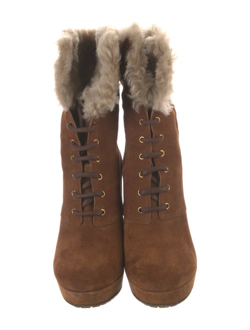 Gucci Suede Colorblock Pattern Lace-Up Boots