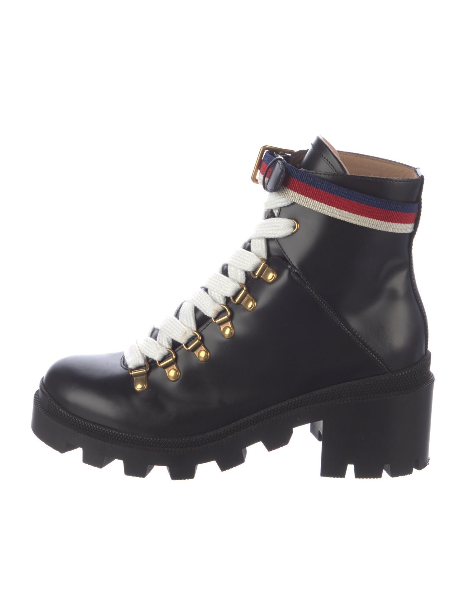 Gucci Leather Striped Combat Boots
